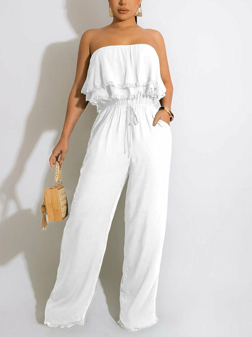 Off Shoulder Loose Tube Jumpsuit